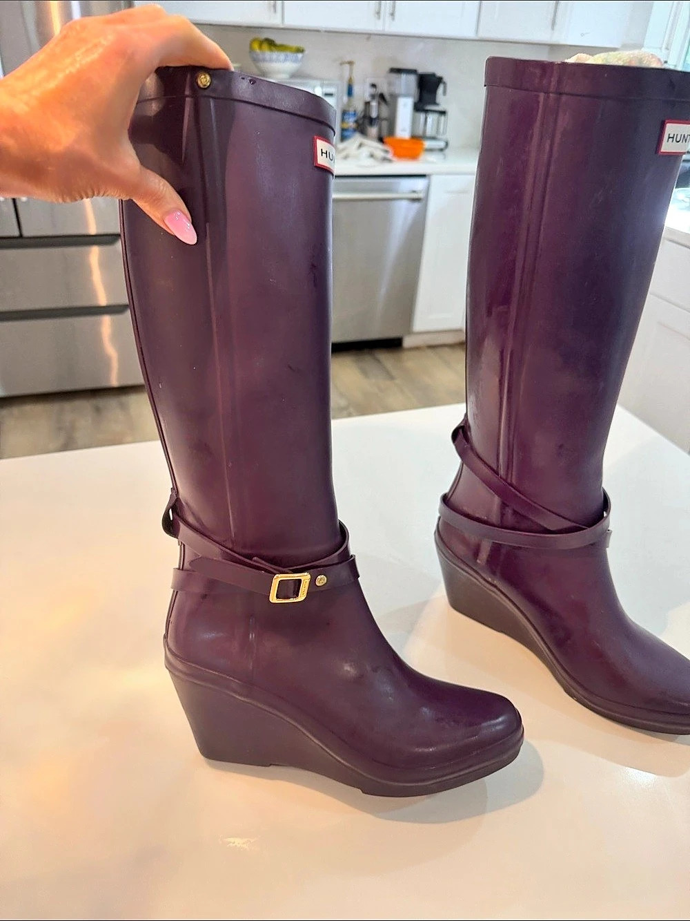 Hunter Andora Tall Wedge Rain Boots Purple๐๐ - Picture 8 of 16